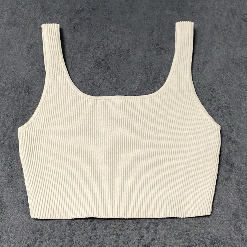 Aritzia Babaton Sculpt Cropped Tank Top Womens M White Ribbed Knit Square Neck